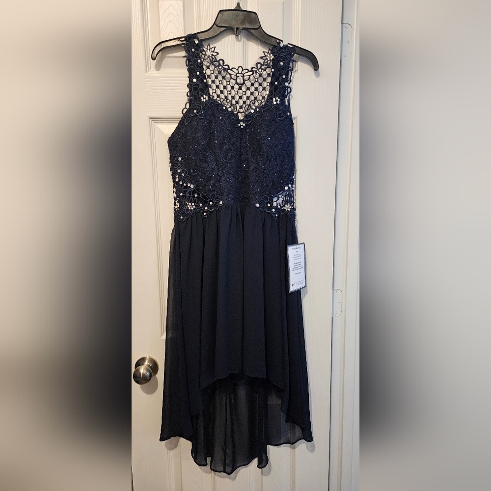City Studio Navy Dress with Lace Bodice